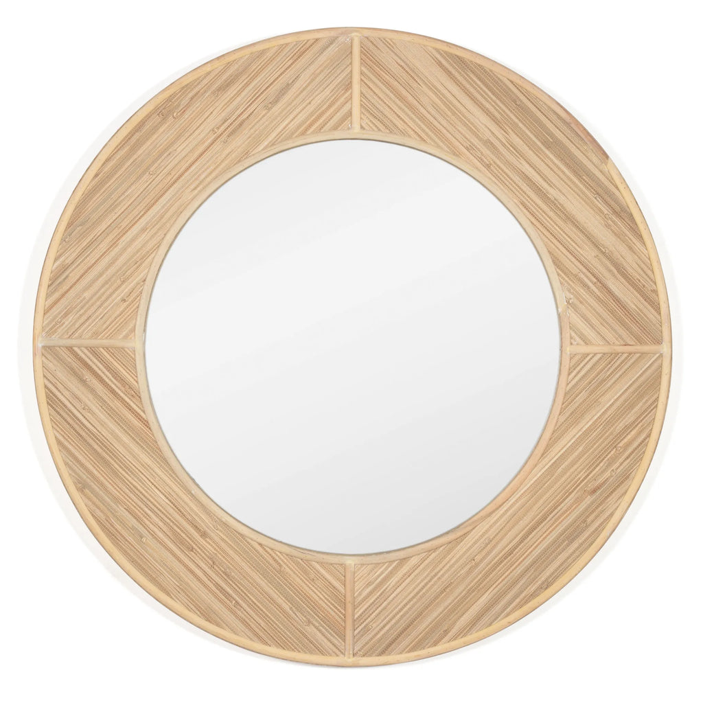 34" Brown Rattan Round Accent Mirror