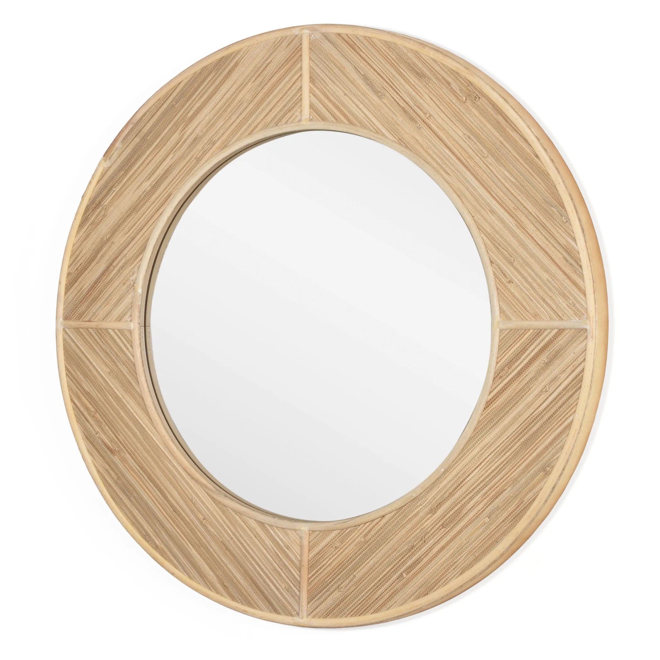 34" Brown Rattan Round Accent Mirror