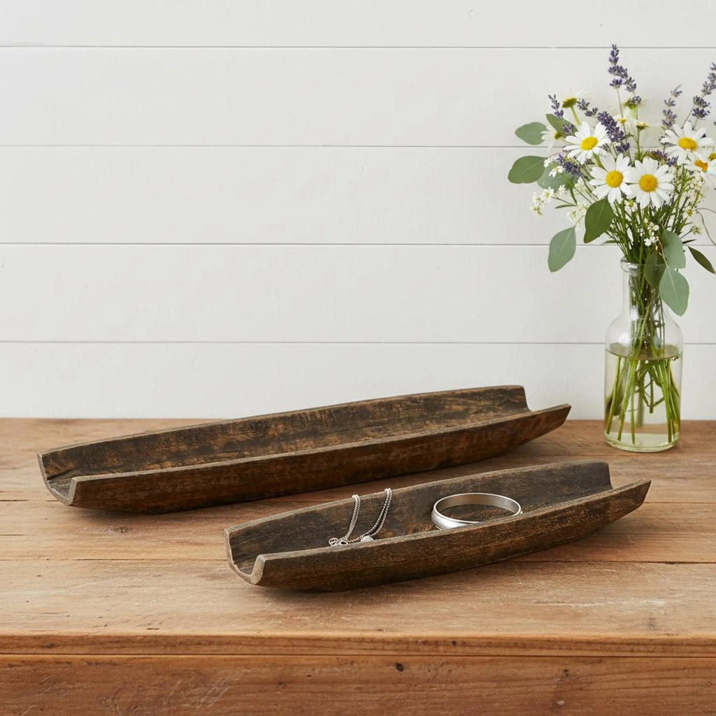 Dark Wood Boat Vanity Trays