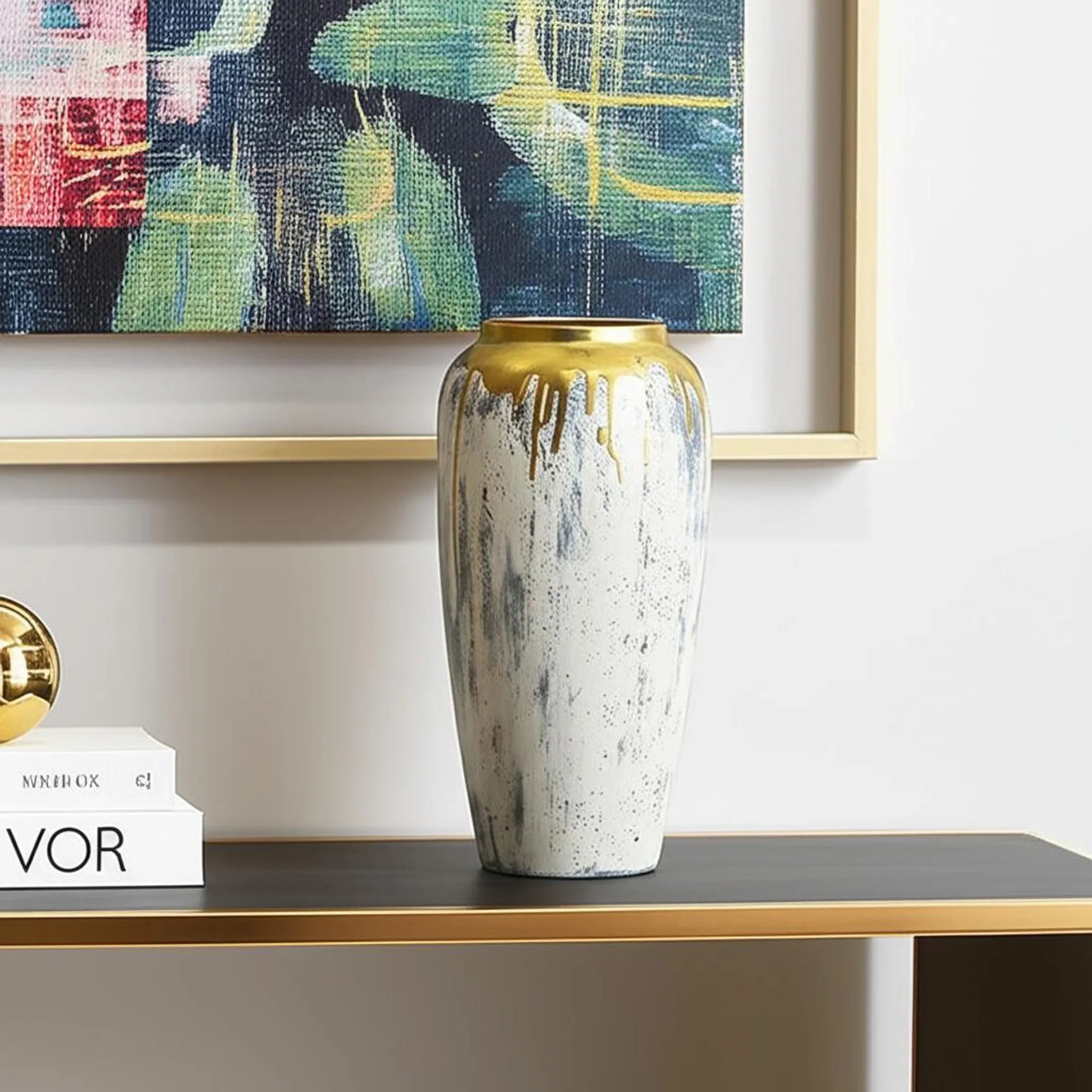 Ivory And Gold Modern Abstract Ceramic Table Vase