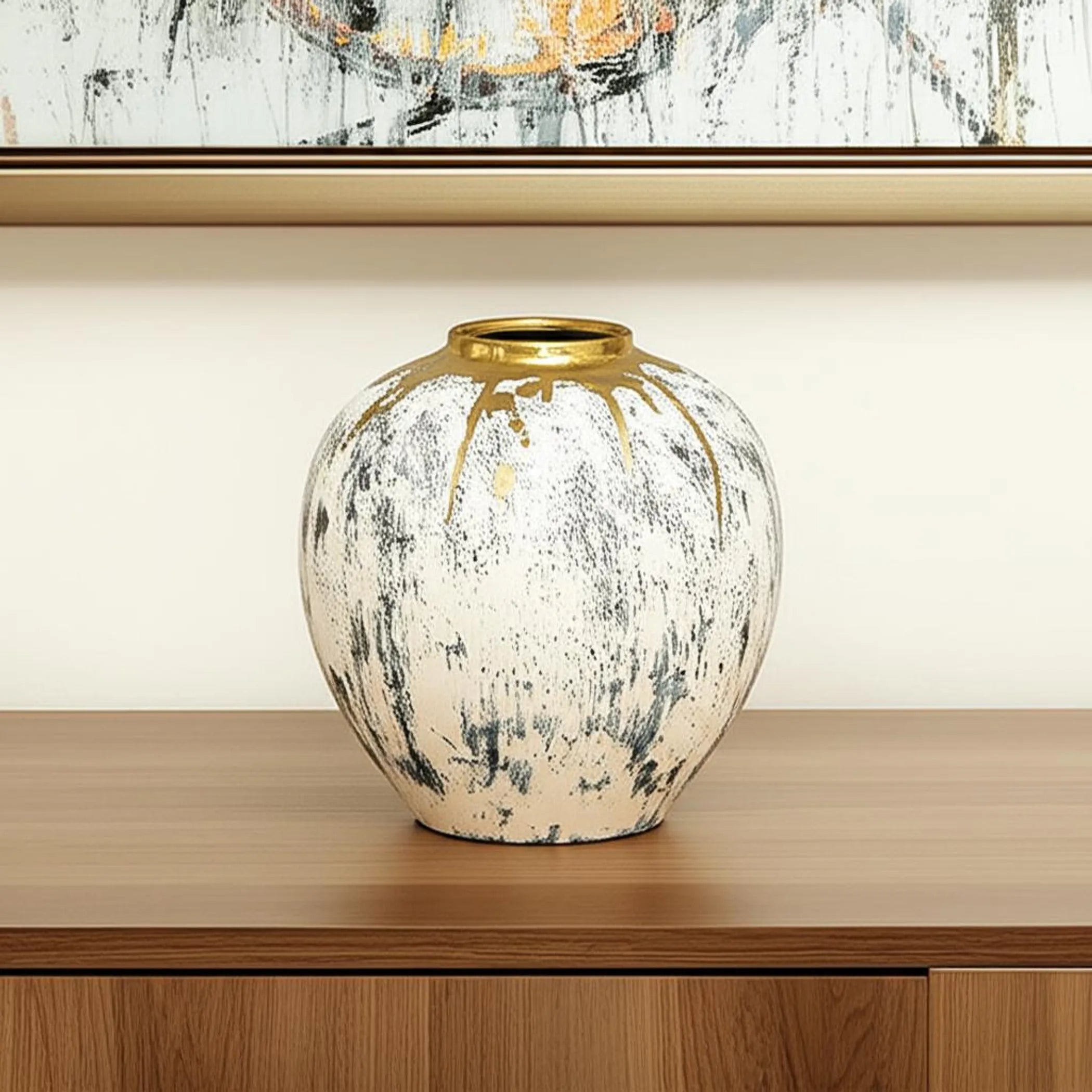 Ivory And Gold Modern Abstract Ceramic Table Vase