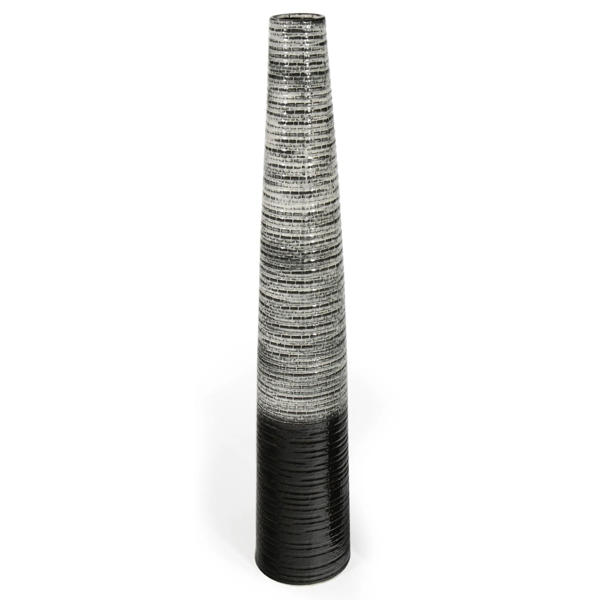47" Black And Gray Ombre Tapered Ceramic Floor Vase