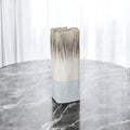 12" Brown Light Blue And Off White Color Block Square Ceramic Table Vase