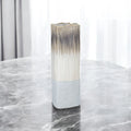16" Brown Light Blue And Off White Color Block Square Ceramic Table Vase