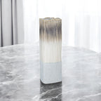 16" Brown Light Blue And Off White Color Block Square Ceramic Table Vase