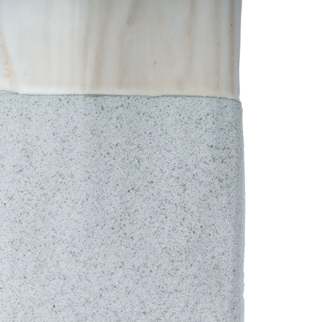 16" Brown Light Blue And Off White Color Block Square Ceramic Table Vase