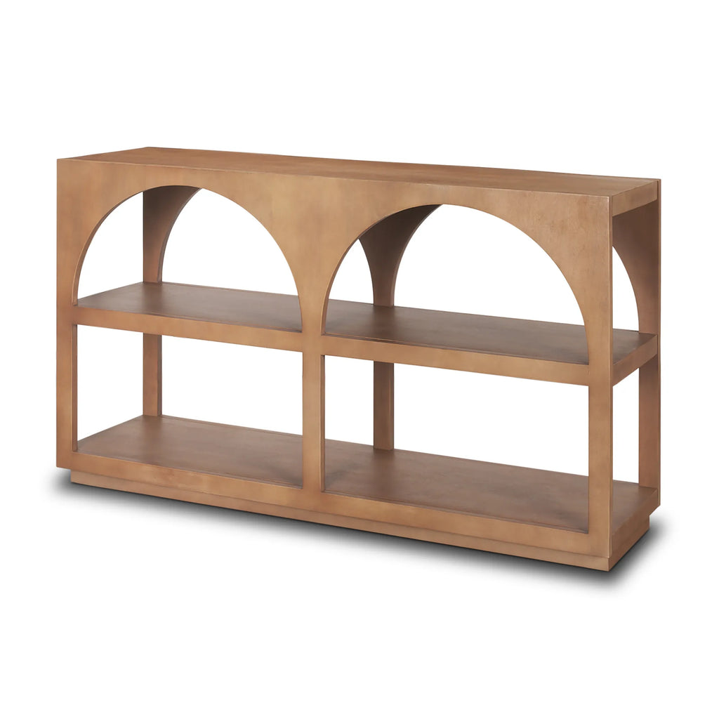54" Brown Solid Wood Floor Shelf Console Table With Two Shelves