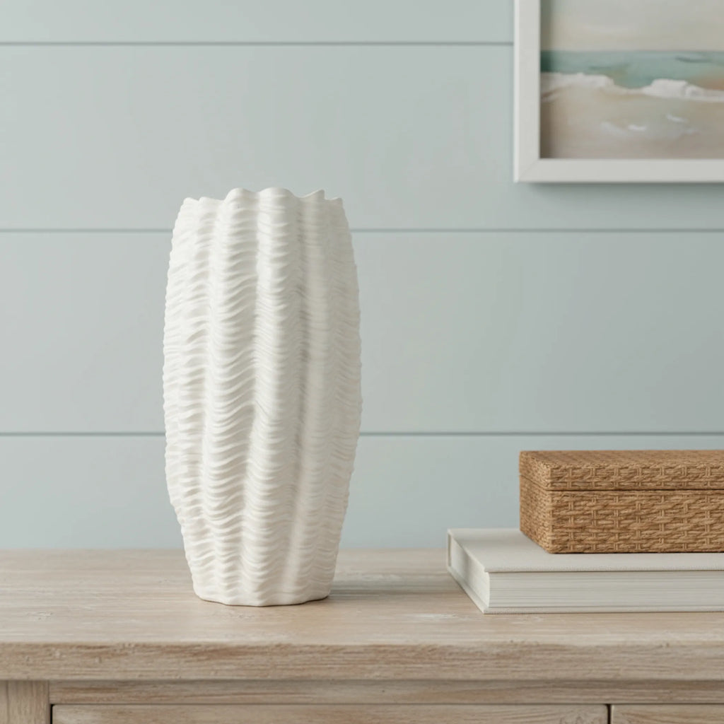 Cylinder Ceramic Sculptural Waves Table Vase