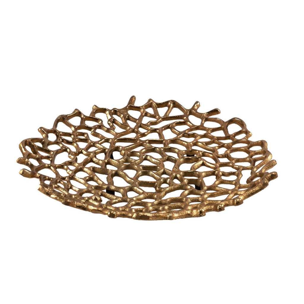 15" Gold Aluminum Coral Decorative Low Bowl