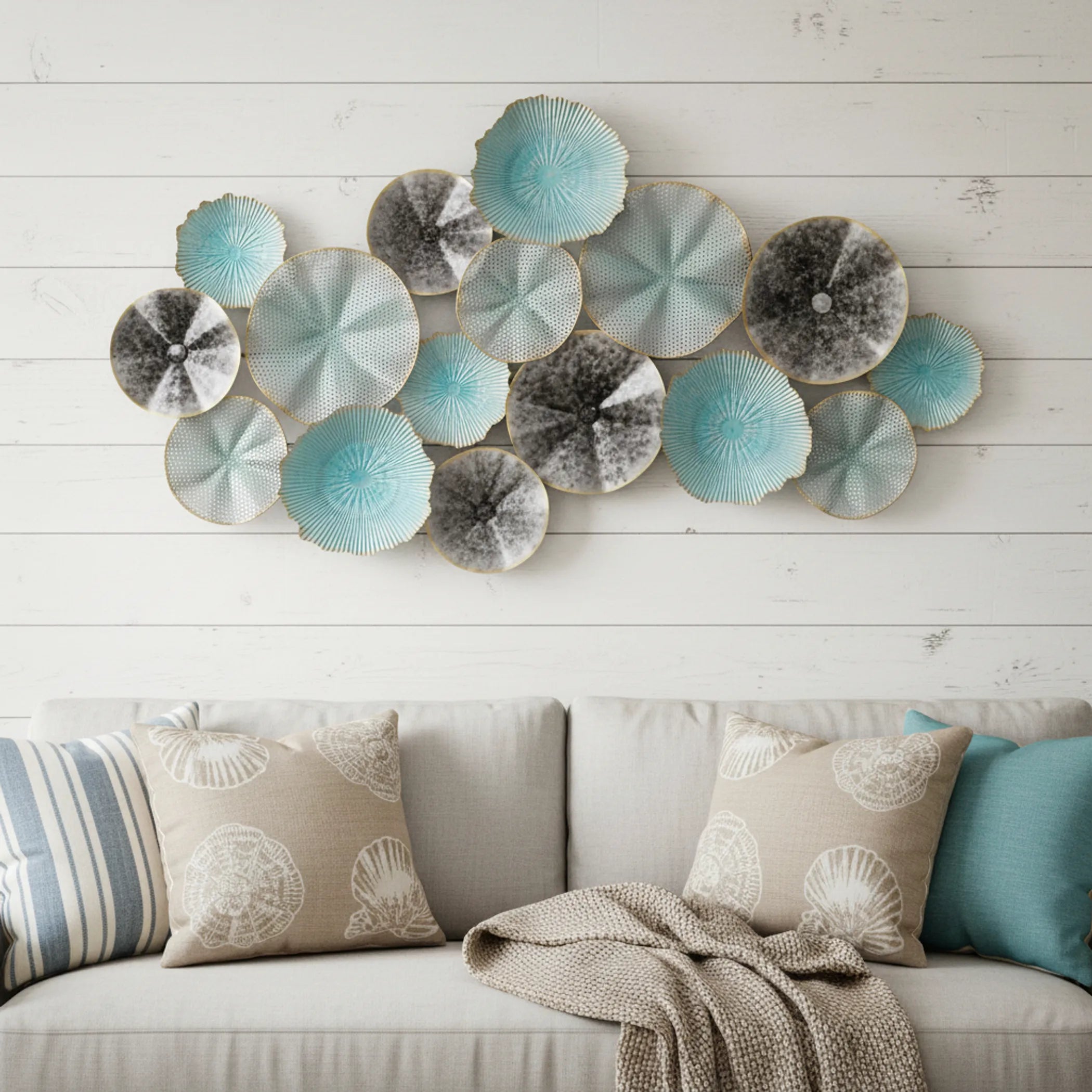 Charcoal Abstract Metal Round Discs Hanging Dimensional Sculpture