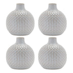 Set of Four Natural And Off White Ceramic Bud Vases With Sculptural Details