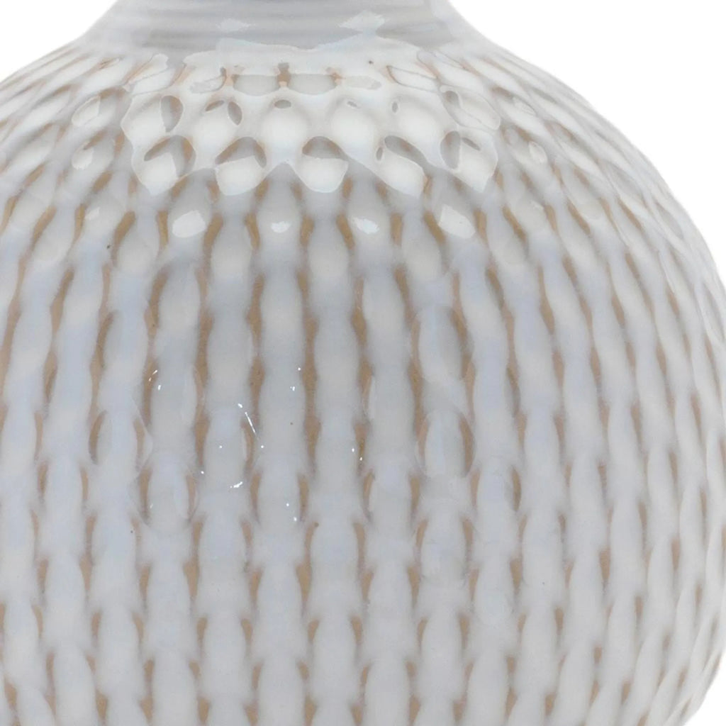 Set of Four Natural And Off White Ceramic Bud Vases With Sculptural Details