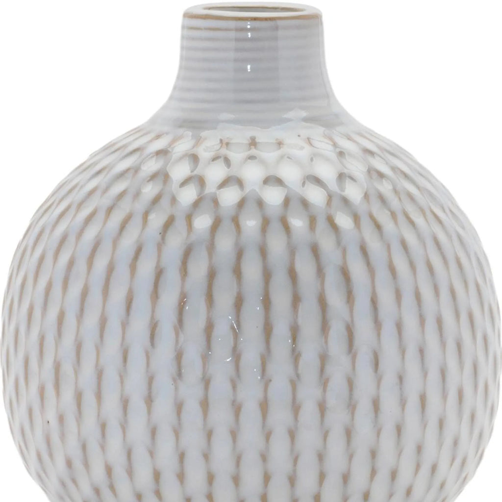 Set of Four Natural And Off White Ceramic Bud Vases With Sculptural Details