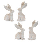 Set Of Four Beige Polyresin Rabbit Figurines With Whitewash Finish For Woodland Style Decor