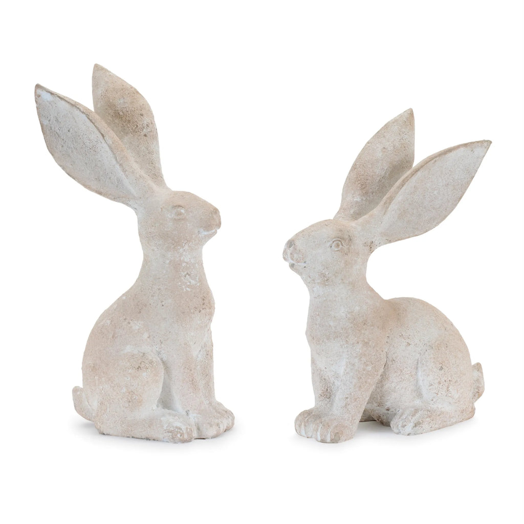 Set Of Four Beige Polyresin Rabbit Figurines With Whitewash Finish For Woodland Style Decor