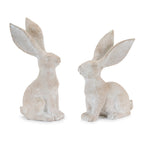 Set Of Four Beige Polyresin Rabbit Figurines With Whitewash Finish For Woodland Style Decor