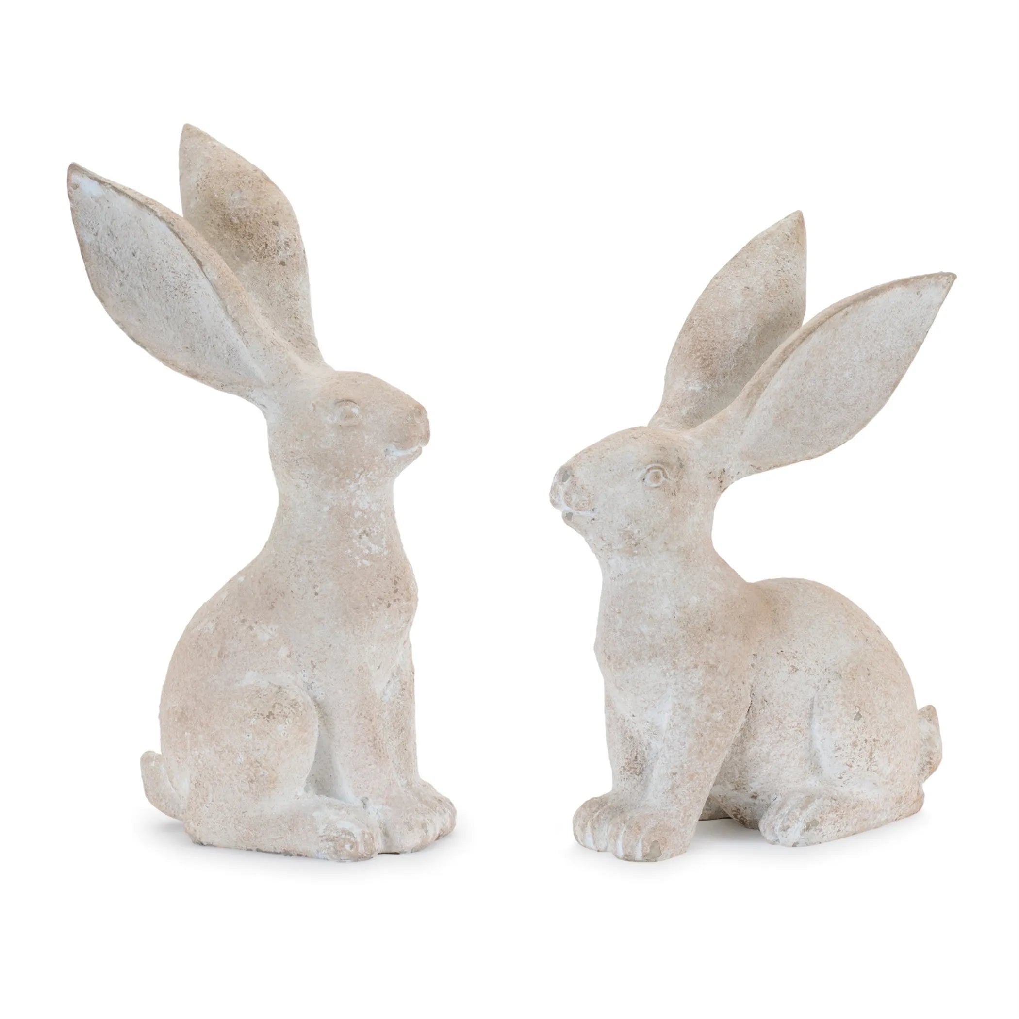 Set Of Four Beige Polyresin Rabbit Figurines With Whitewash Finish For Woodland Style Decor