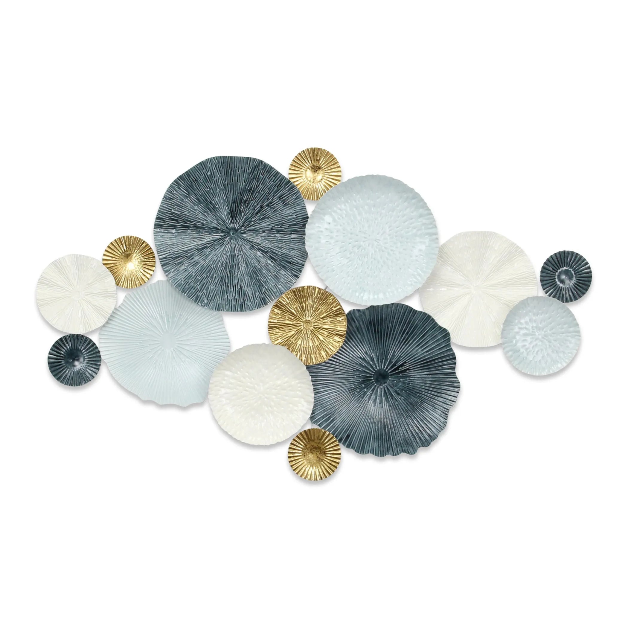 25" X 41" Blue Metal Abstract Geometric Round Discs Hanging Dimensional Sculpture