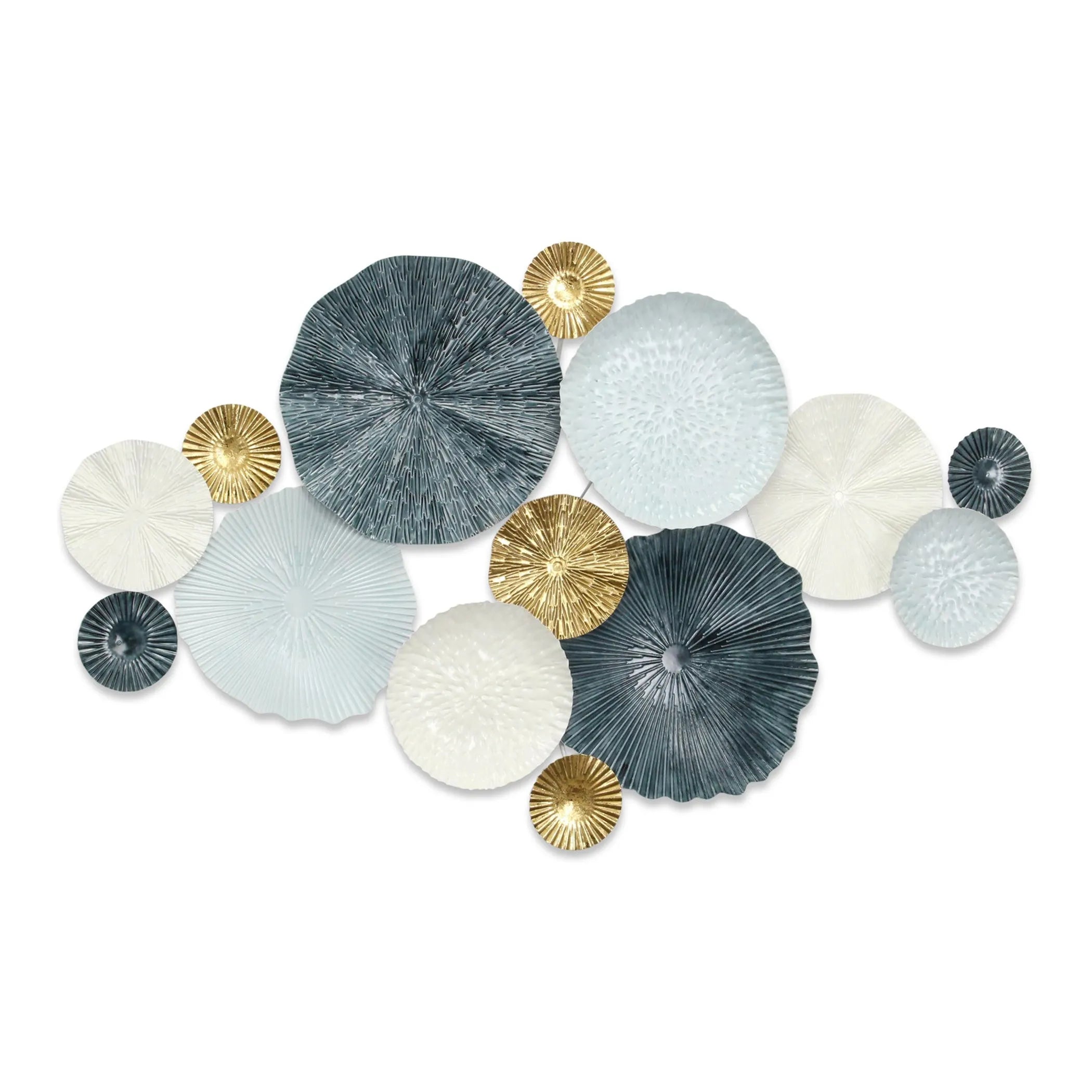 25" X 41" Blue Metal Abstract Geometric Round Discs Hanging Dimensional Sculpture