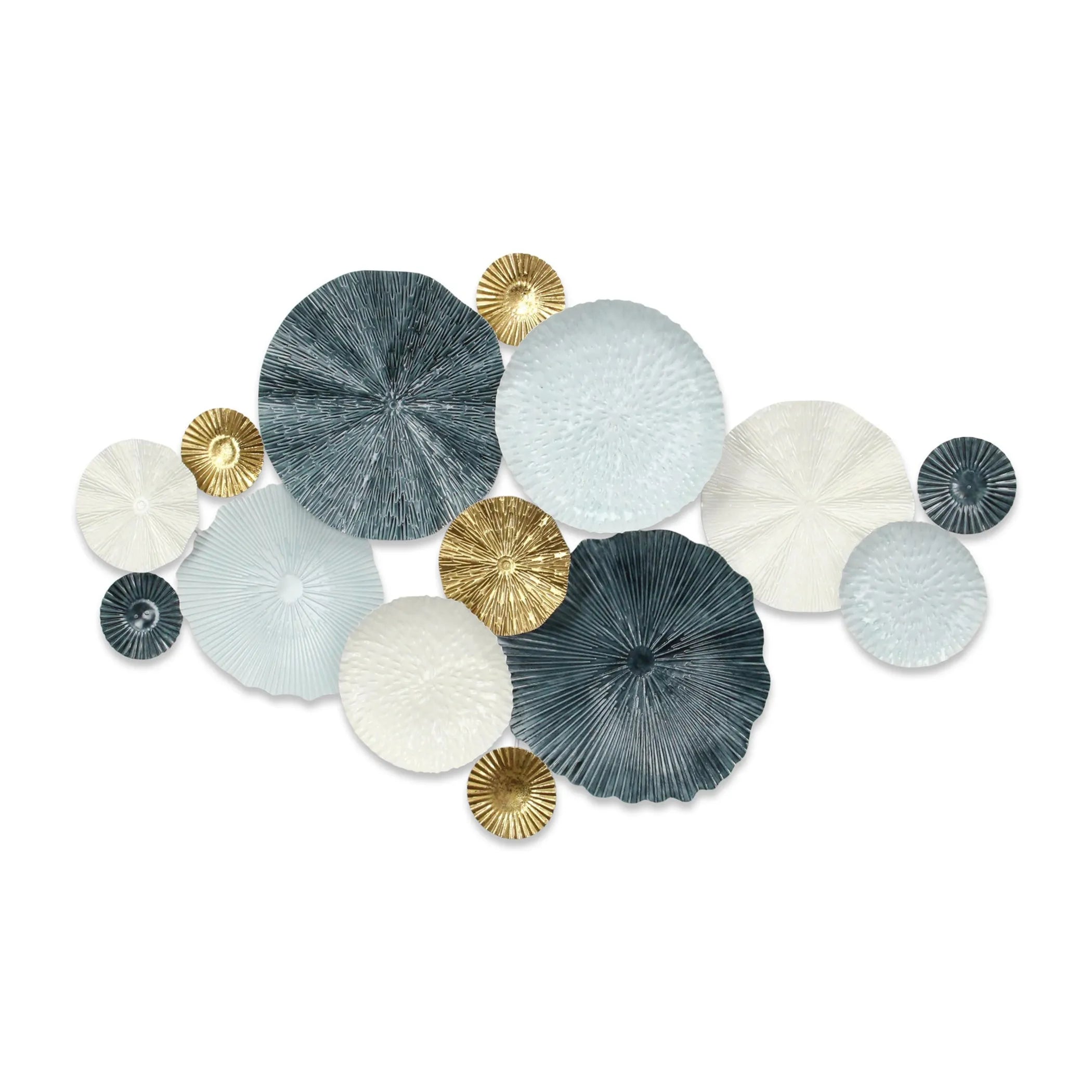 25" X 41" Blue Metal Abstract Geometric Round Discs Hanging Dimensional Sculpture