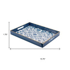 16" Blue And White Geometric Star And Trees Serving Tray With Handles