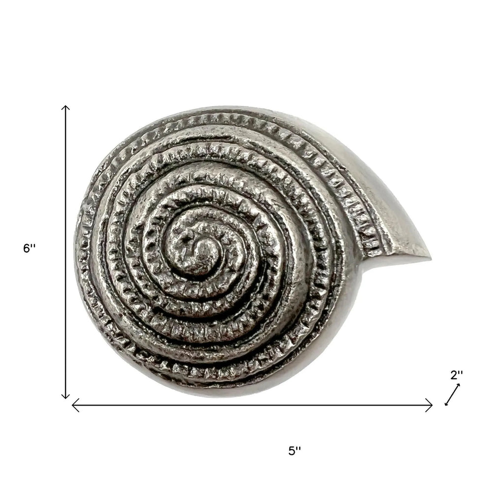 Set of Six Silver Seashell Cast Aluminum Drawer Pull Knobs