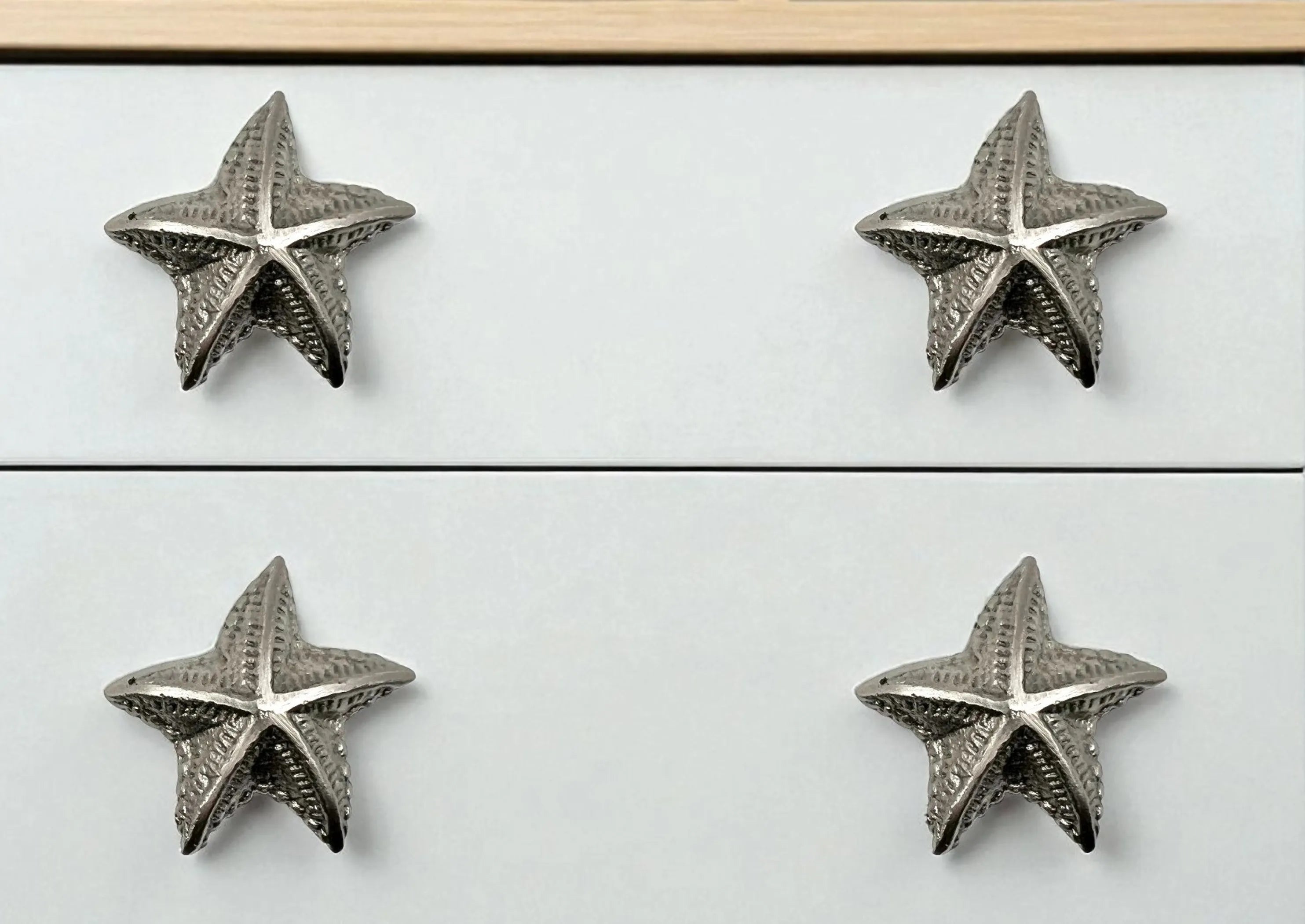 Set of Six Silver Iron Starfish Drawer Pull Knobs