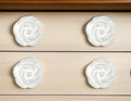 Set of Six White Ceramic Flower Shape Drawer Pull Knobs