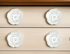 Set of Six White Ceramic Flower Shape Drawer Pull Knobs