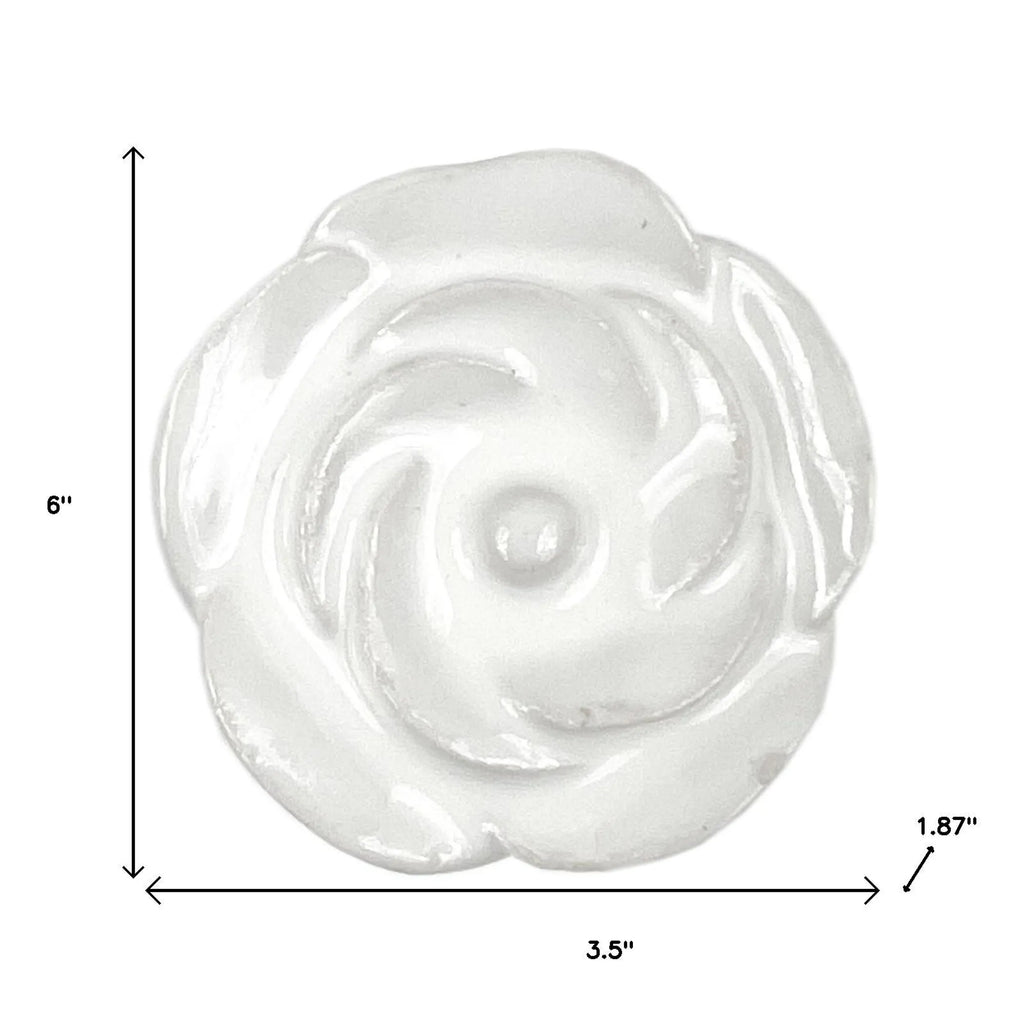 Set of Six White Ceramic Flower Shape Drawer Pull Knobs