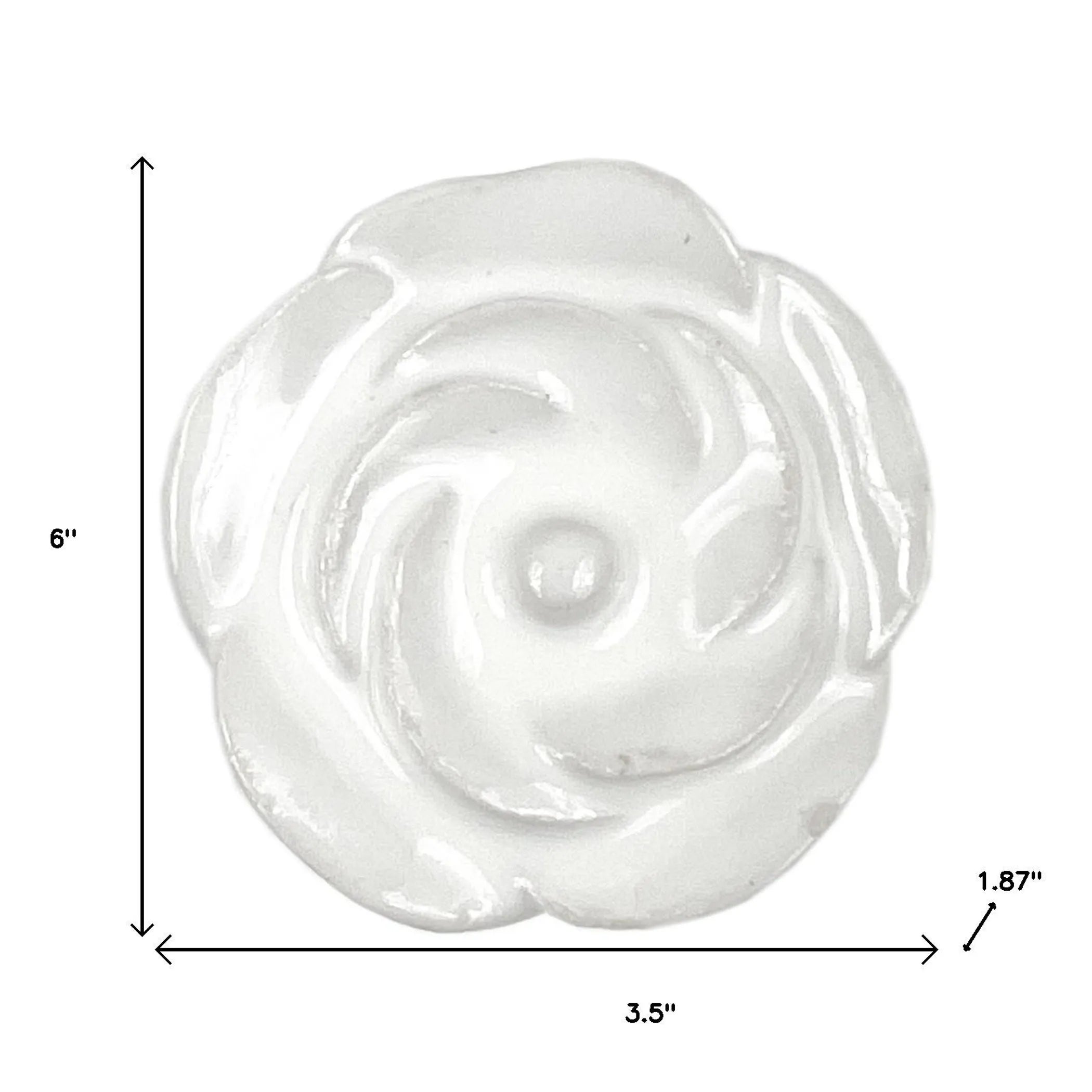 Set of Six White Ceramic Flower Shape Drawer Pull Knobs