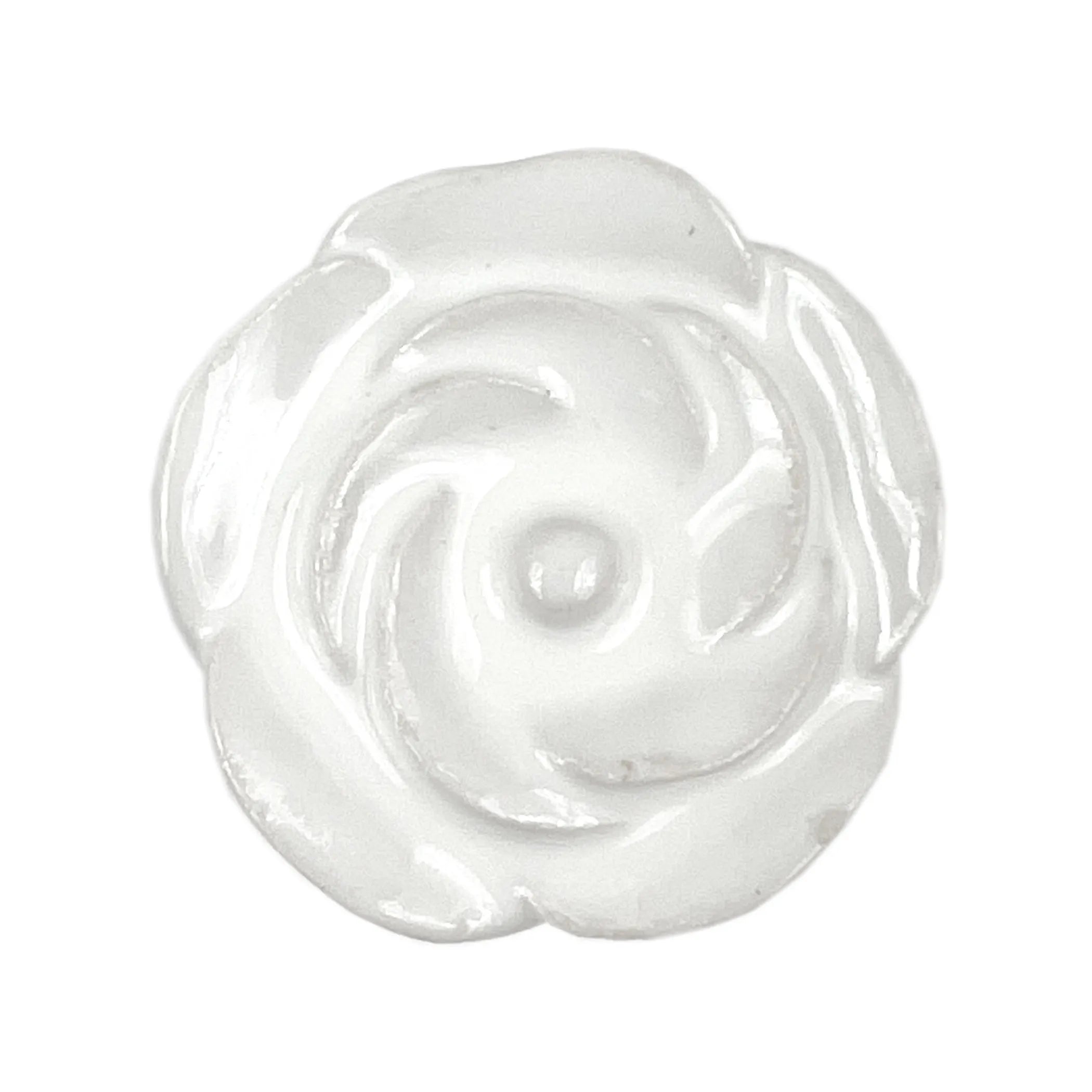 Set of Six White Ceramic Flower Shape Drawer Pull Knobs