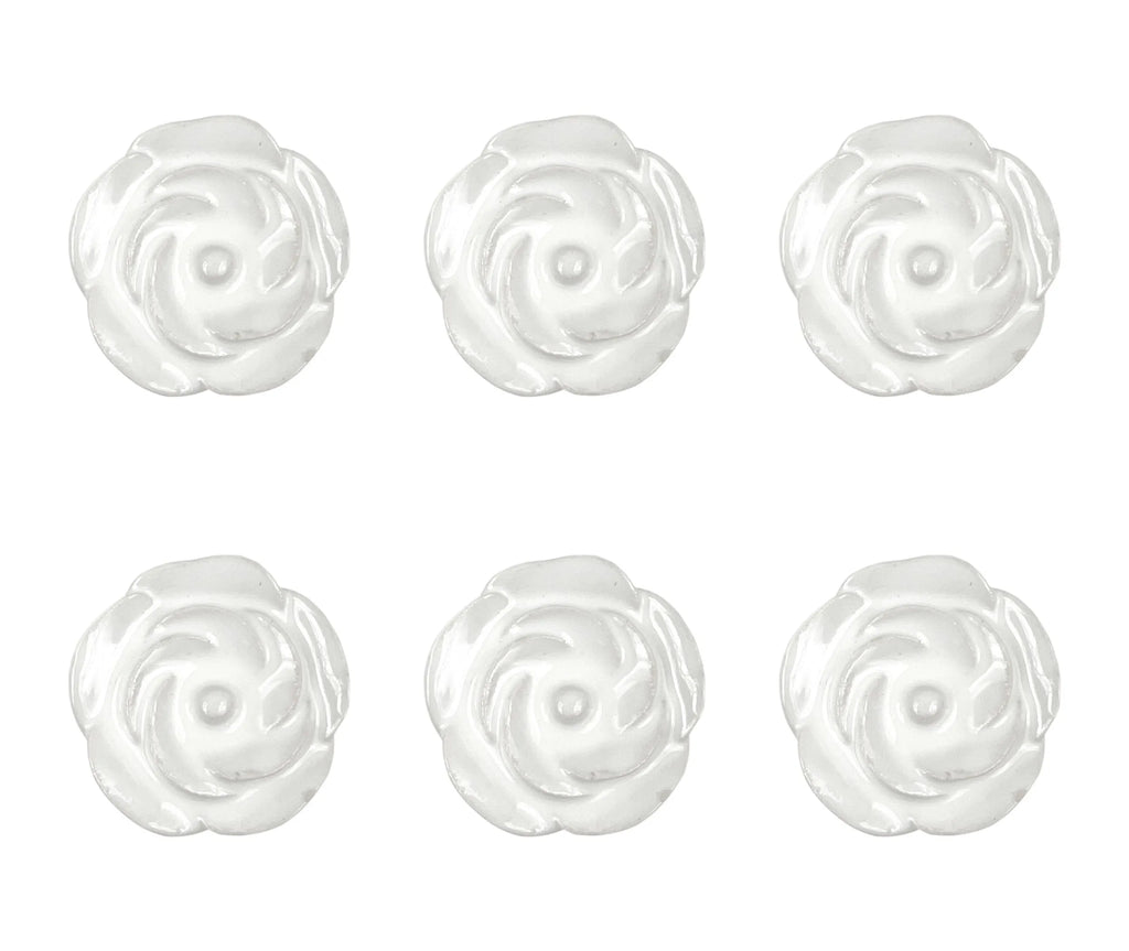 Set of Six White Ceramic Flower Shape Drawer Pull Knobs