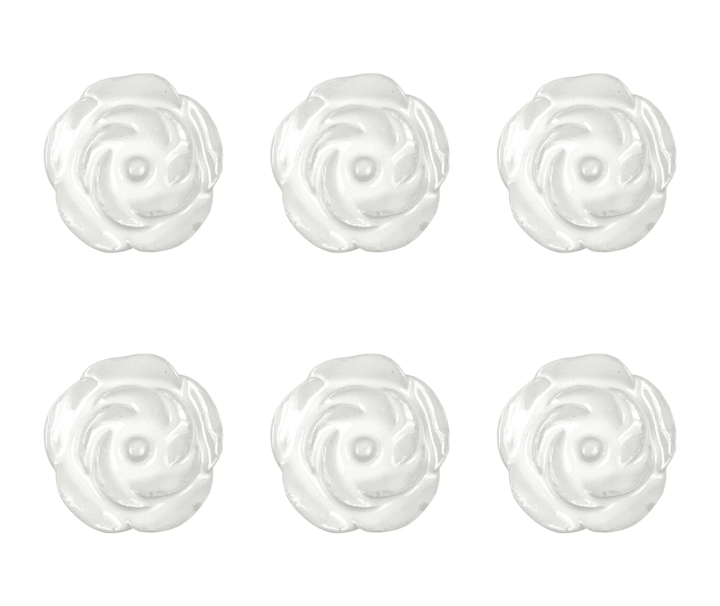 Set of Six White Ceramic Flower Shape Drawer Pull Knobs