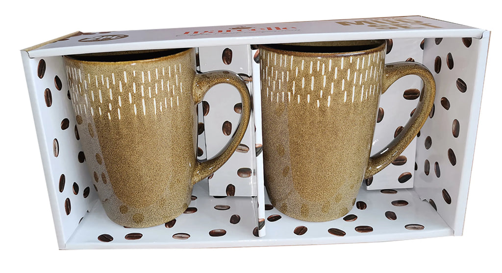 MARCELLE 2PC 22OZ REACTIVE GLAZE BROWN MUG SET IN COLOR BOX