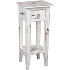 Sunset Trading Cottage Narrow Side End Table | Heavy Distressed White Solid Wood | Fully Assembled Small Nightstand