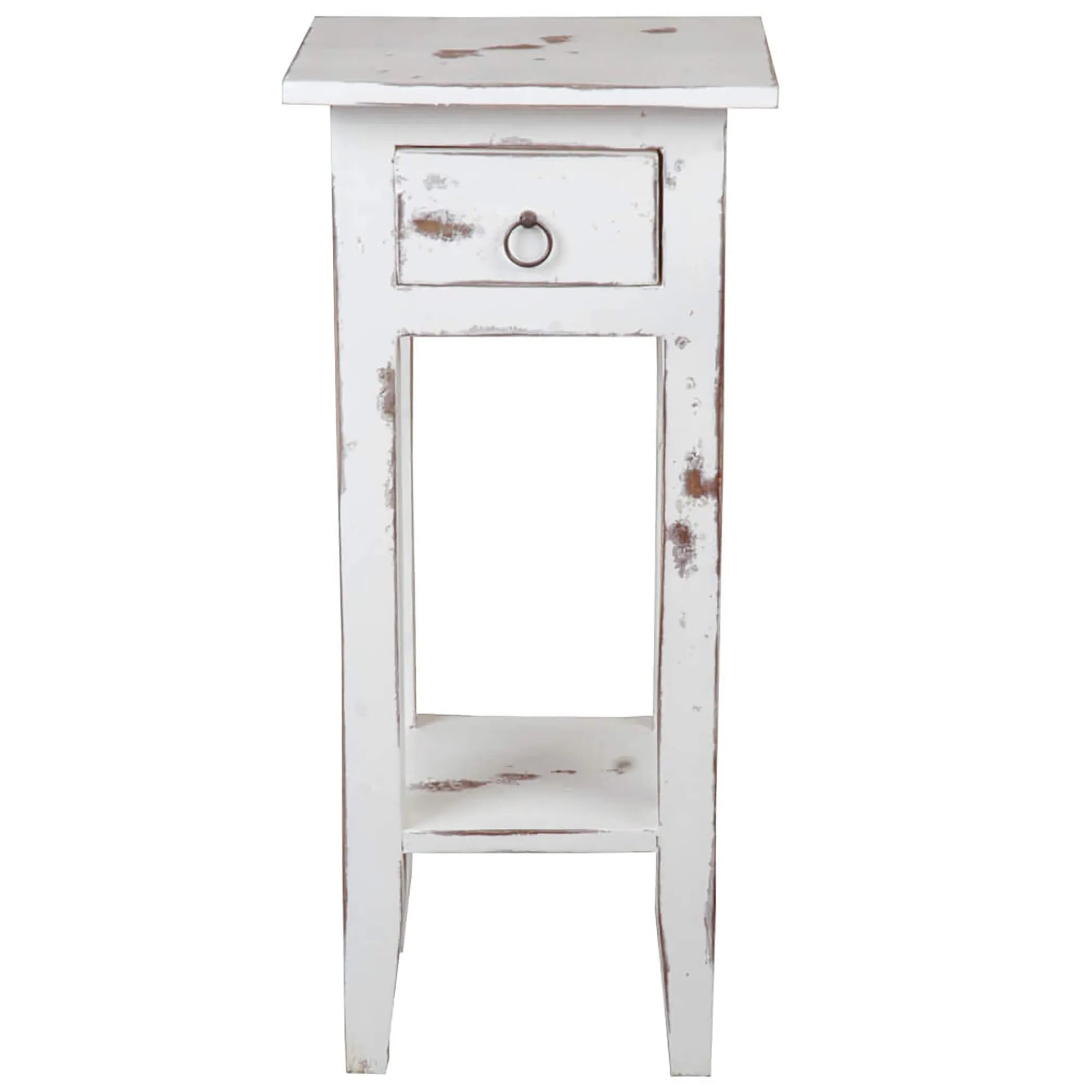 Sunset Trading Cottage Narrow Side End Table | Heavy Distressed White Solid Wood | Fully Assembled Small Nightstand