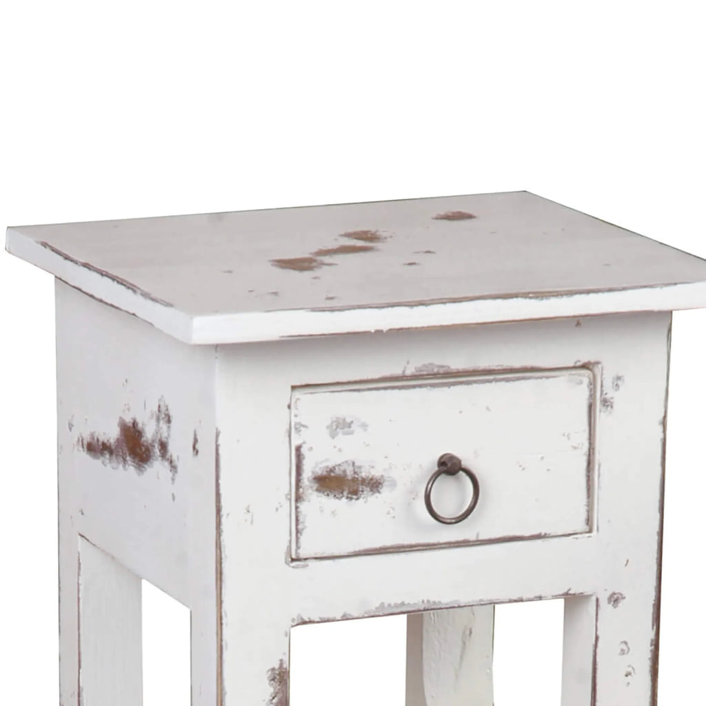 Sunset Trading Cottage Narrow Side End Table | Heavy Distressed White Solid Wood | Fully Assembled Small Nightstand
