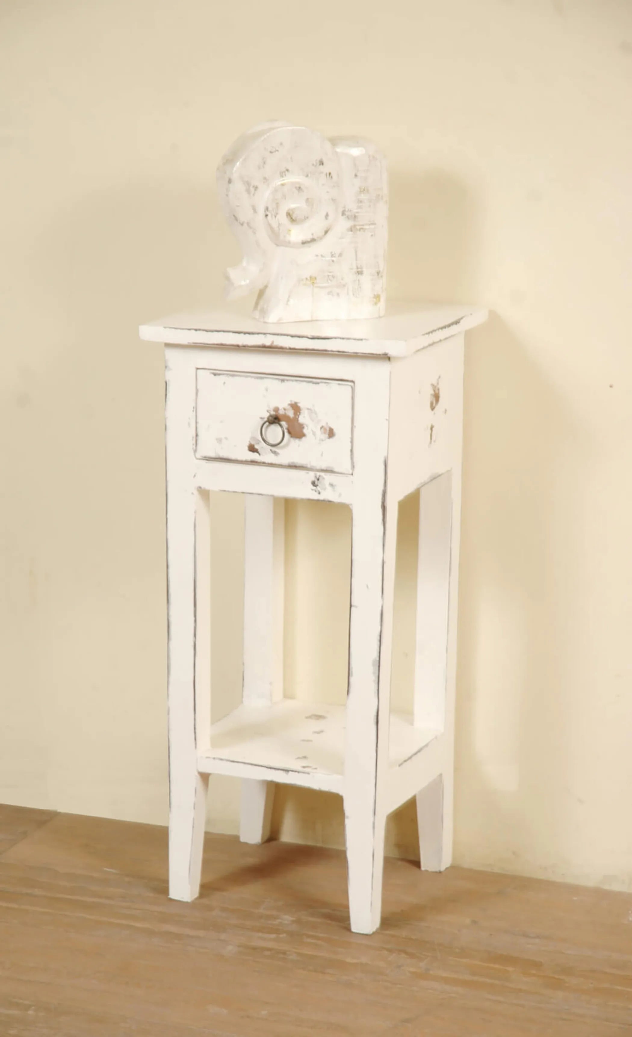 Sunset Trading Cottage Narrow Side End Table | Heavy Distressed White Solid Wood | Fully Assembled Small Nightstand