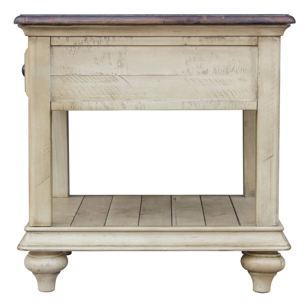 Sunset Trading Shades of Sand End Table | Drawer Shelf | Fully Assembled | Cream/Walnut Brown Solid Wood