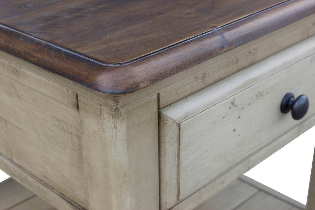Sunset Trading Shades of Sand End Table | Drawer Shelf | Fully Assembled | Cream/Walnut Brown Solid Wood