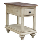 Sunset Trading Shades of Sand End Table | Fully Assembled | Narrow Nightstand | Drawer Shelf | Cream/Walnut Brown Solid Wood