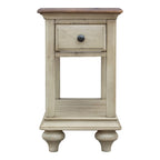 Sunset Trading Shades of Sand End Table | Fully Assembled | Narrow Nightstand | Drawer Shelf | Cream/Walnut Brown Solid Wood