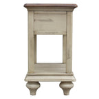 Sunset Trading Shades of Sand End Table | Fully Assembled | Narrow Nightstand | Drawer Shelf | Cream/Walnut Brown Solid Wood