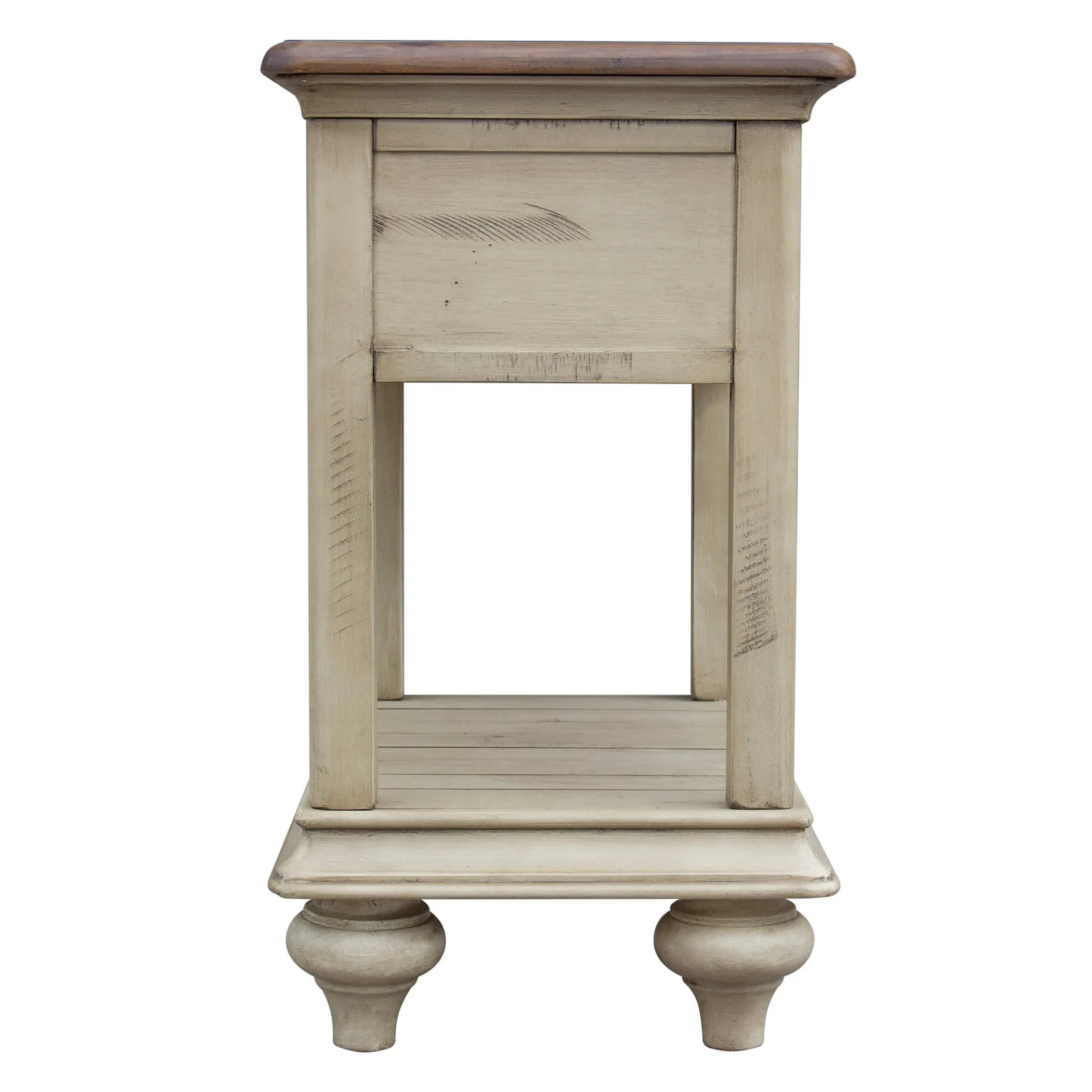 Sunset Trading Shades of Sand End Table | Fully Assembled | Narrow Nightstand | Drawer Shelf | Cream/Walnut Brown Solid Wood
