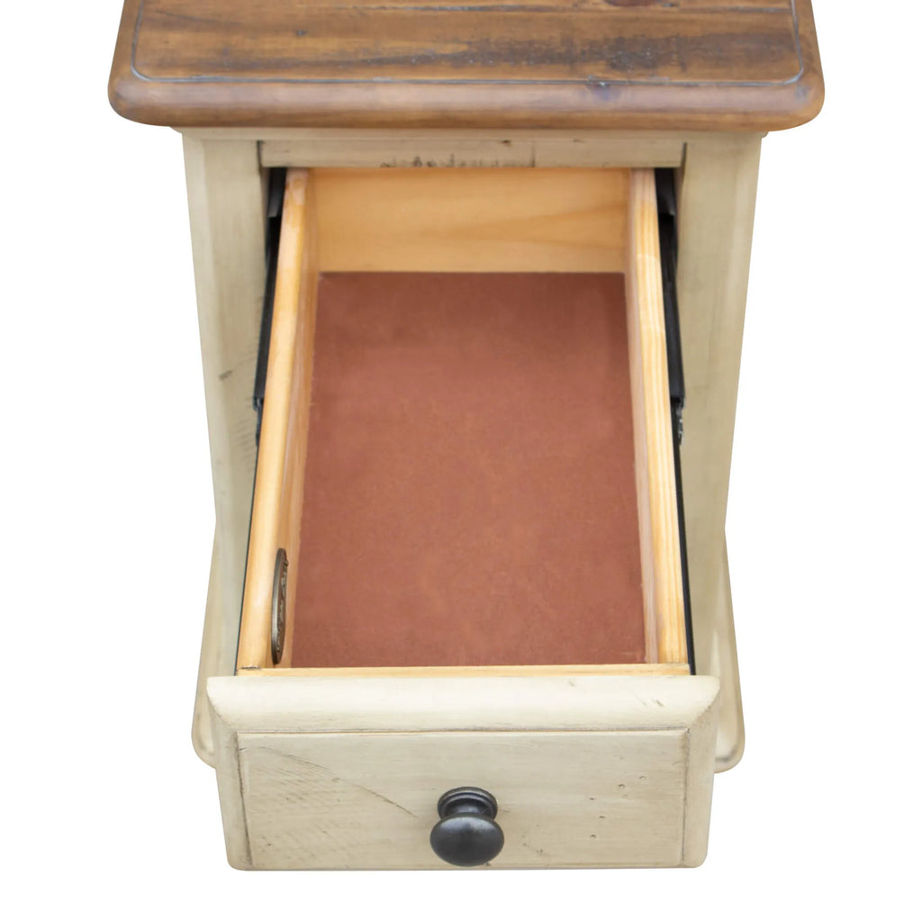 Sunset Trading Shades of Sand End Table | Fully Assembled | Narrow Nightstand | Drawer Shelf | Cream/Walnut Brown Solid Wood