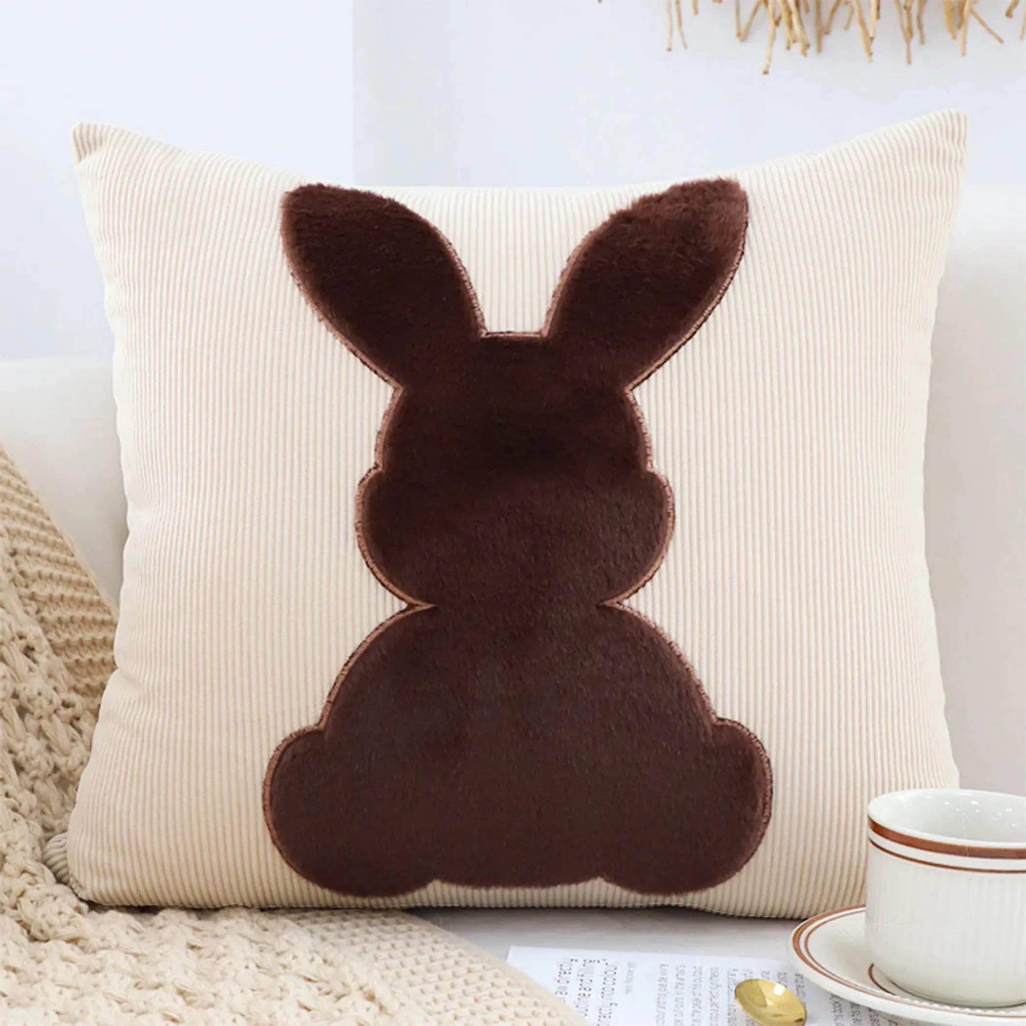SOGA 2 Pack 45cm Bunny Silhouette Pillowcases Covers Only for Easter Spring Home Decor