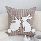 Brown Gingham Bunny Pillowcase Set Of 2 With Pom Pom Tails For Spring And Easter Decor