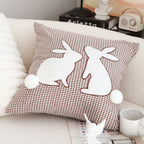 Brown Gingham Bunny Pillowcase Set Of 2 With Pom Pom Tails For Spring And Easter Decor