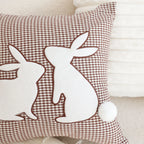 Brown Gingham Bunny Pillowcase Set Of 2 With Pom Pom Tails For Spring And Easter Decor